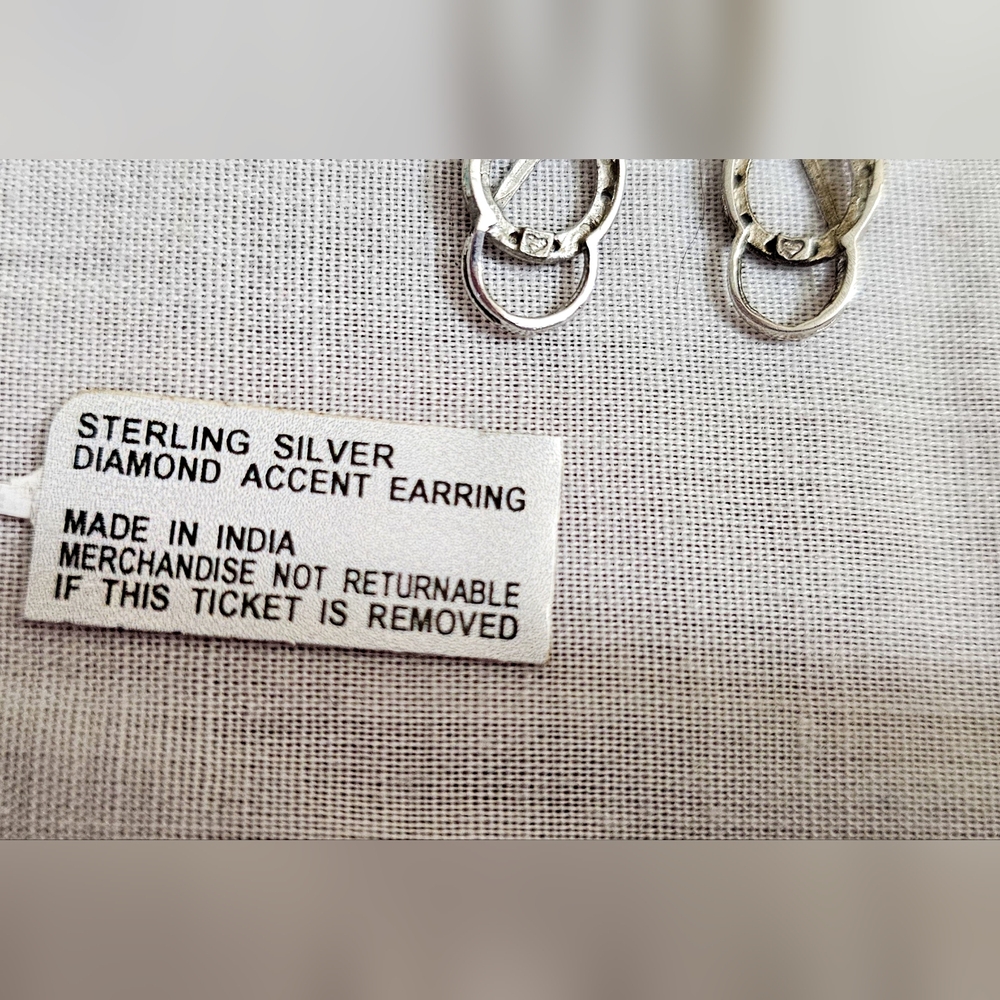 Treble Clef Music Note ; Stirling Silver Diamond Accent Dangle Earings.